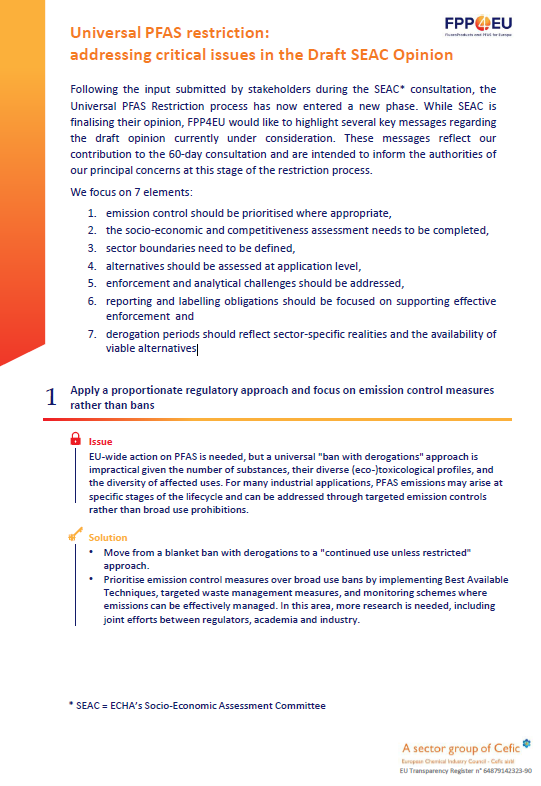 Universal PFAS Restriction: Addressing critical issues in the draft SEAC opinion